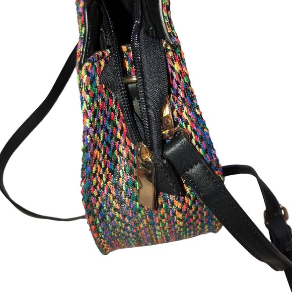 Multicolored Vegan Republic Handbag, Shoulder Purse, Adjustible Strap, Wood Hand - Picture 5 of 9